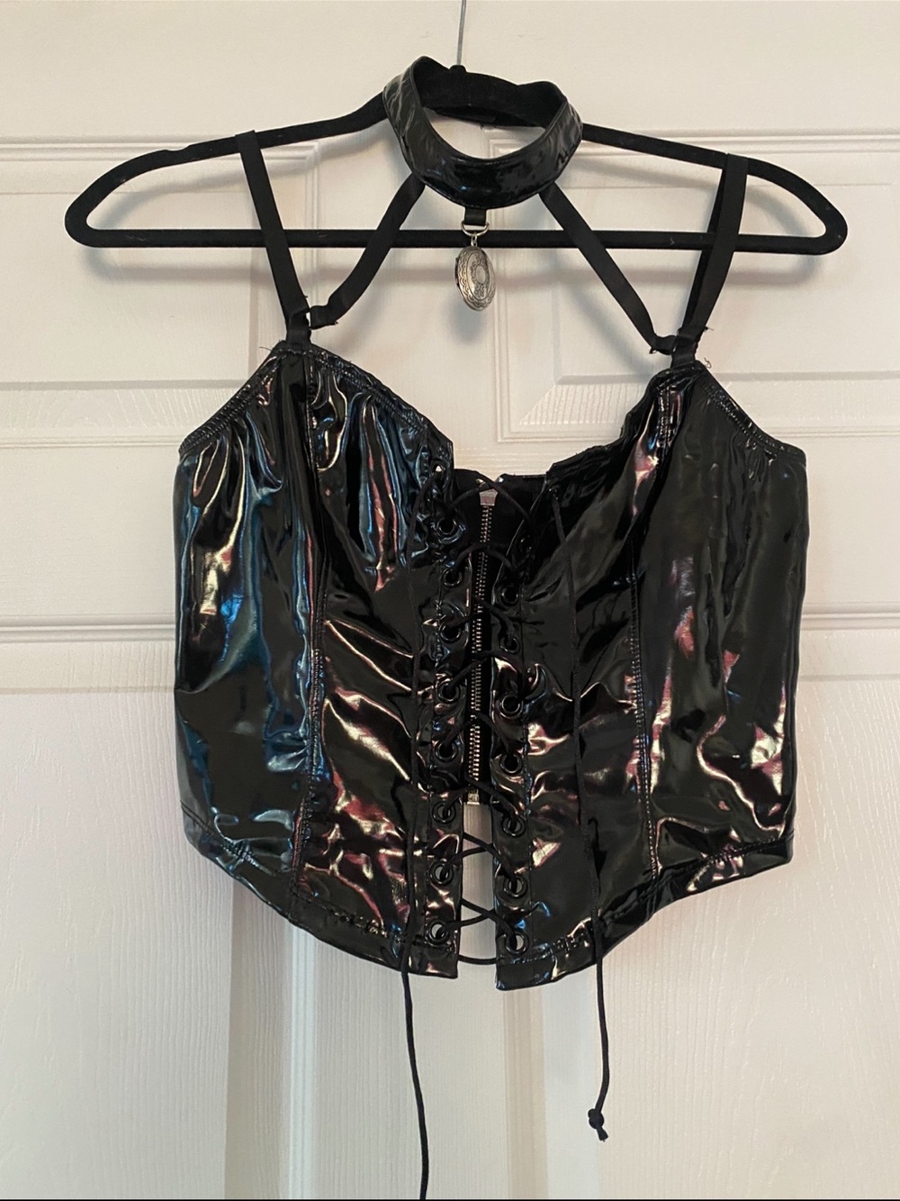 NWT Widow Dolls Kill Have Mercy Lace Up Corset Top Custom Locket Goth S